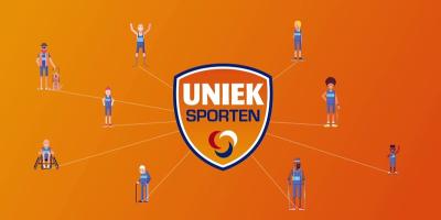Visual Uniek Sporten (logo met daaromheen illustraties van sporters)